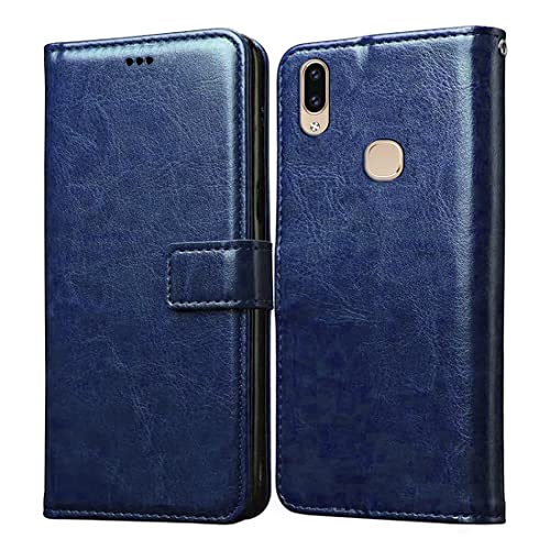 Image of Amazon Brand - Solimo Flip Leather Mobile Cover (Soft, Flexible & Kickstand Back case) Compatible for Vivo V9 / V9 Pro (Blue)