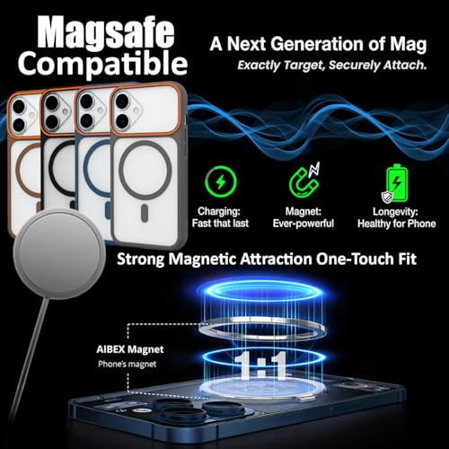 Image of AIBEX Magnetic Compatible Shockproof Case for iPhone 16 - Slim Protective Back Cover with Camera Lens Protection, Strong Magnetic Support, Anti-Slip Grip, Military Grade Drop Protection (Black)