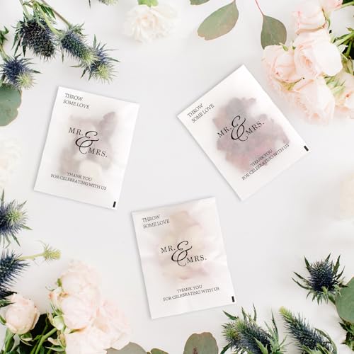 Image of 100 Pcs Wedding Confetti Bags Throw Some Love Petal Toss Packets Glassine Flower Petal Packets for Wedding Send Off, Exit, Tosses