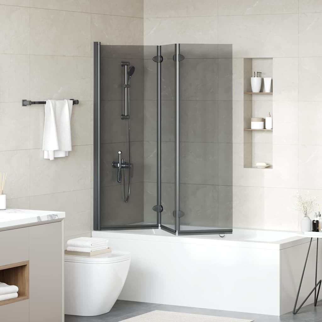 Box doccia per vasca da bagno, colore nero, 130 x 138 cm, pieghevole, in vetro temperato da 6 mm, per bagno