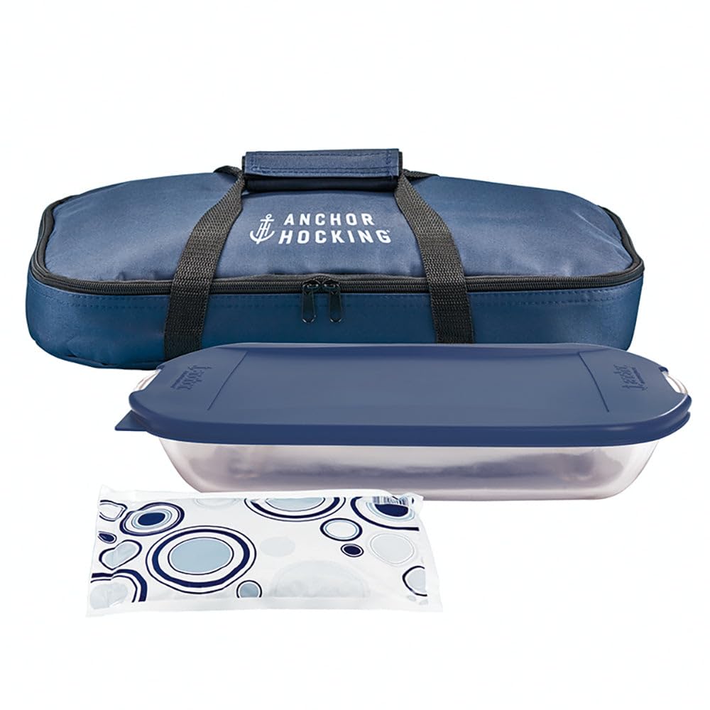 Oven Basics 4-Piece Navy Blue Bake-N-Take Glass Set | Tempered Glass Bake Dish | Navy Lid…