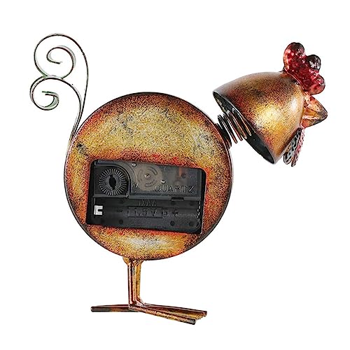 GRIRIW Reloj De Escritorio Figura De Pollo Vintage Tamaño Pequeño De Hierro Marrón Sin Pilas Decoración del Hogar Adecuado para Oficina y Sala, Adorno Decorativo