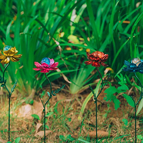Viveta 4 Pack Flower Garden Stakes Decor, 12.9 Inch Metal Flowers Outdoor Decor Waterproof Metal Flower Sticks For Patio, Lawn, Yard Decorations #TOP3