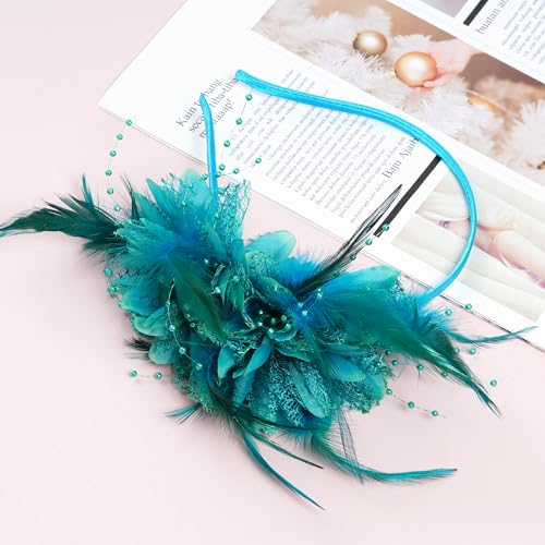 image for Pistha Womens Fascinators Hats Tea Party Hats for Women, Feather Pearl