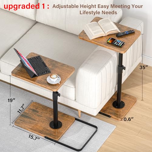 Image of C Table End Table Adjustable Height, 360Swivel TV Tray Table, Upgraded Metal and Wooden Base to Prevent Slipping, Couch Armrest Table Snack Tables for Laptop Sofa Bed Dinner or Small Space(Brown)