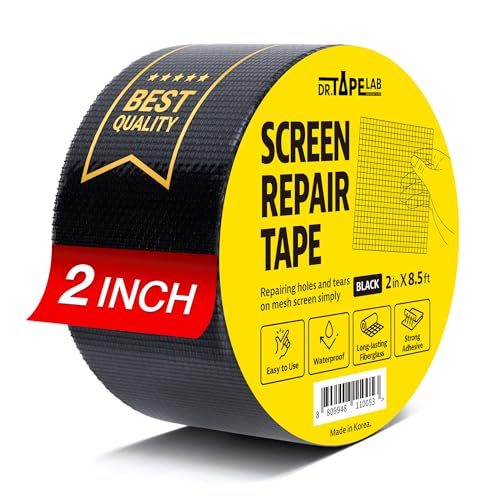 DR.TAPELAB, Black Window Screen Repair Tape, 2 in X 8.5 FT, Screen Repair Kit for Windows or Doors, Strong Adhesive Patch Kit Fiberglass Mesh Tape