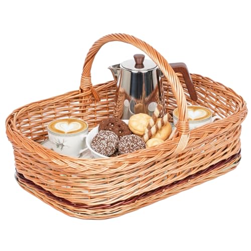 Handgefertigtes Weidentablett mit Henkel – Tablettkorb, Korbtablett, Serviertablett aus Weide – Stabil und Nachhaltig KW