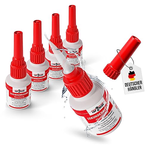 Preisvergleich Produktbild TOP2GLUE Sekundenkleber dünnflüssig 50g Industriequalität für Handwerk Haushalt Hobby Modellbau Superkleber von Langlauf Schuhbedarf® (5 Flaschen)