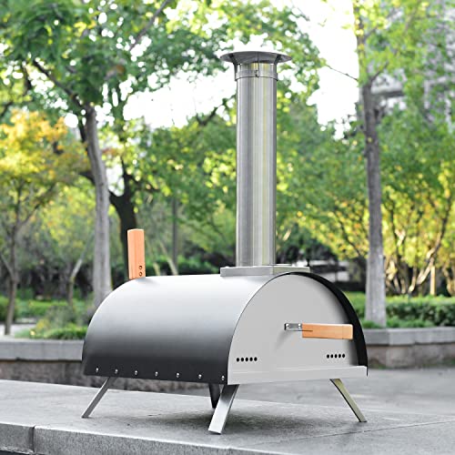 Multifunktion Outdoor BBQ Pizzaofen Edelstahl Grillofen Backofen Pizza Ofen Pizzastein Pizzaheber Pizza-Pelletofen mit Pizzastein, Thermometer für Garten & Outdoor (Schwarz+Silber+Edelstahl) Cover