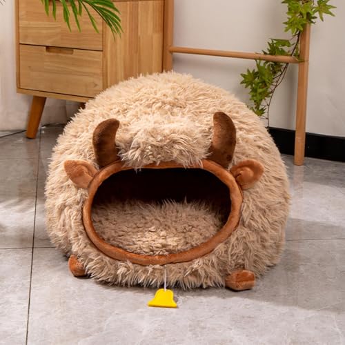 Katzenhöhle für drinnen und draußen, Winter- Katzenhöhle, Innen- Katzenbett, halbgeschlossenes Hundebett, gemütliches Katzenbett mit Abdeckung, Yak- geformter Katzenhöhle für Indoor/ Outdoor-6