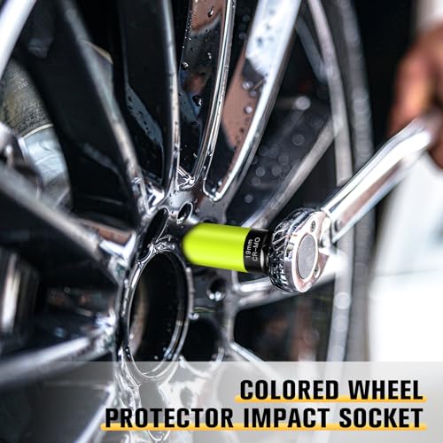 Image of BOEN 19mm 1 /2 inch Drive Wheel Protector Impact Socket, Non-Marring Lug Nut Thin Wall Deep Socket Set, Chrome-Molybdenum Steel, 6 Point, Color-Coded Protective Socket