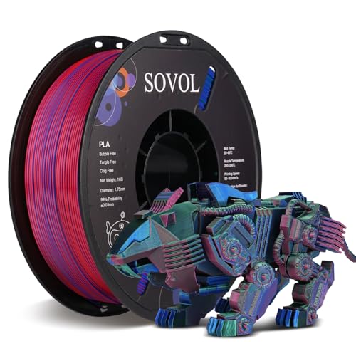 Image of Sovol PLA Filament Silk Tri Color Co-Extrusion 1.75mm, 3D Printer Filament 1kg / 2.2lbs, Shiny Silk Dark Red Green Blue 3 in 1 Coextrusion PLA Material + /-0.03mm