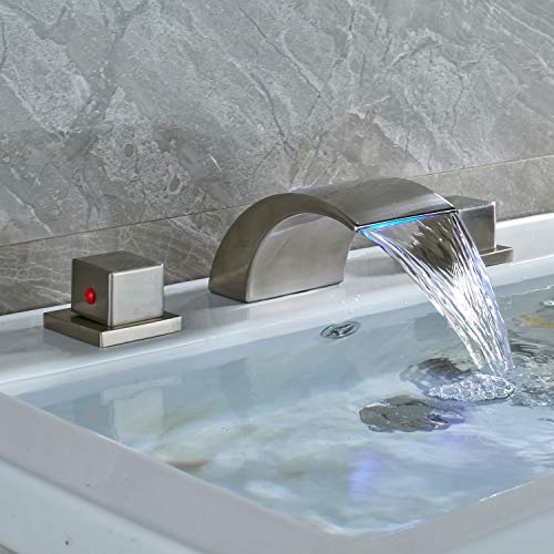 Rozin Bathroom Faucet Two Handles Led Light Waterfall Basin Sink Vanity Faucet Deck Mounted Three Hole #TOP2
