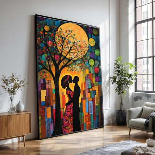Toile couple lune romantique XINBAO | Tableau déco murale contemporain salon 70x100 cm