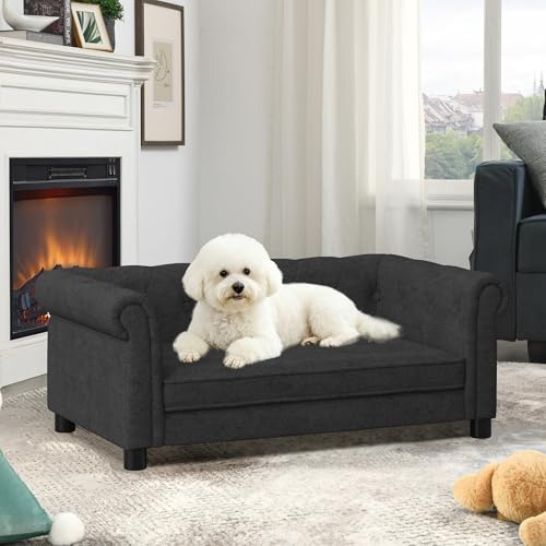 Dog Sofa Couch for Medium Dogs, Memory Foam Pet Sofa Couch with Washable Fabric, Durable Elevated Dog Bed with Legs, Removable Cushion for Medium Dogs, Black