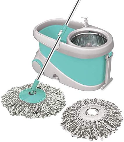 Spotzero by Milton Prime Spin Mop Bucket on Wheels Set, Extendable Handle and Stainless Steel Wringer | 360 Spinning Mop Bucket Floor Cleaning & Mopping System with 2 Microfiber Refills | Aqua Green