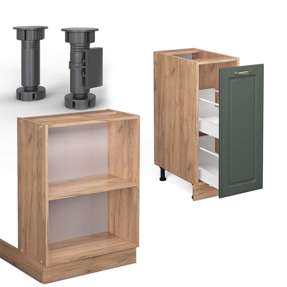 Vicco Kücheninsel Fame-Line, Grün-Gold Landhaus/Goldkraft Eiche, 90 cm mit Schublade, ohne Arbeitsplatte, kombinierbar mit weiteren Modulen der Fame-Line Serie