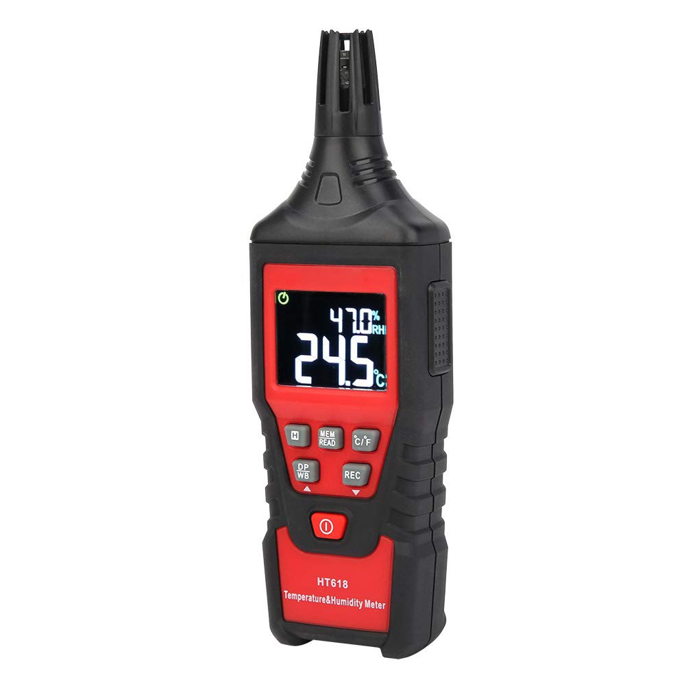 Medidor de temperatura y humedad Sensibilidad digital Pantalla LCD dual portátil HT618 para oficina en casa Invernadero Uso en interiores y exteriores Plástico 180x60x33 mm