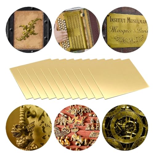 0,5 mm x 50 mm x 50 mm Messingblech, vergoldete Messingplatte, robuste Messingplatte, gefilmte Messingplatten, zum Basteln, Schneiden, Handwerk (Gelb, 15)