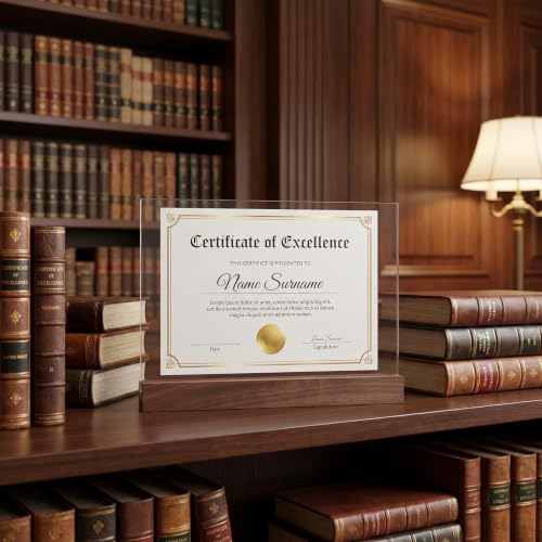 Soporte para certificados A4 PRETYZOOM de acrílico y madera de nogal natural en pack de 2 piezas 7