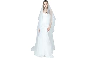 Women's Cut Edge Knee Wedding Chapel Length Veil Ivory White 2 Tier Bridal Veil