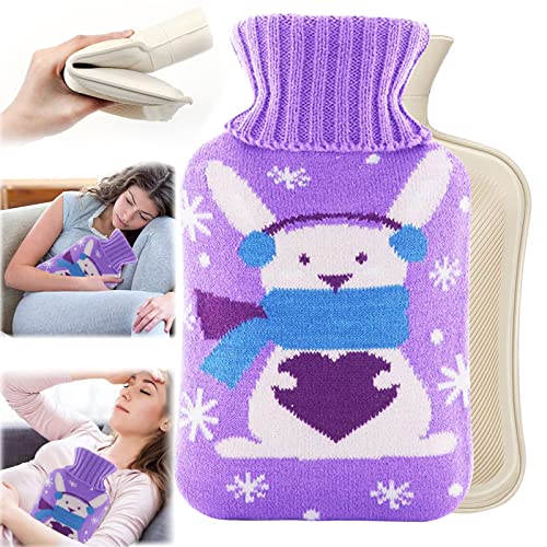 Bolsas de Agua Caliente Premium de 2 Litros de Caucho Natural, Botella de Agua Caliente de Alta Calidad, Botellas de Agua Caliente con Fundas Tejidas, Hot Water Bottle, Extraíble y Lavable Cover