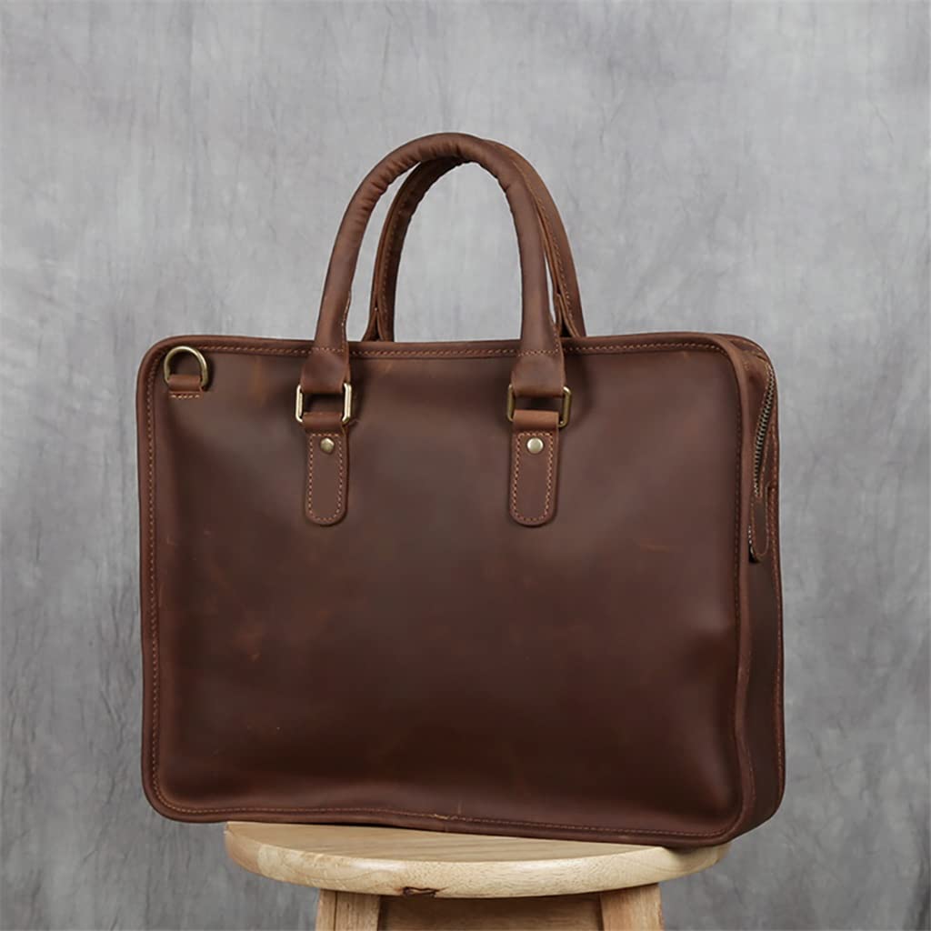 SEASD Men's Genuine Leather Laptop 14 Inch Bag Casual Man Handbag Coffee Business Tote Shoulder Office Bags (Color : D, Size : 1)