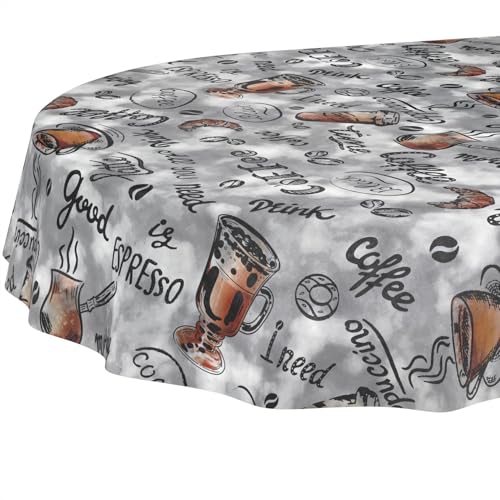 Wachstuchtischdecke Tischdecke abwaschbar Wachstischdecke pflegeleicht wasserabweisend Lotuseffekt Gartentischdecke Coffee Kaffee Oval 180 x 140 cm Schnittkante