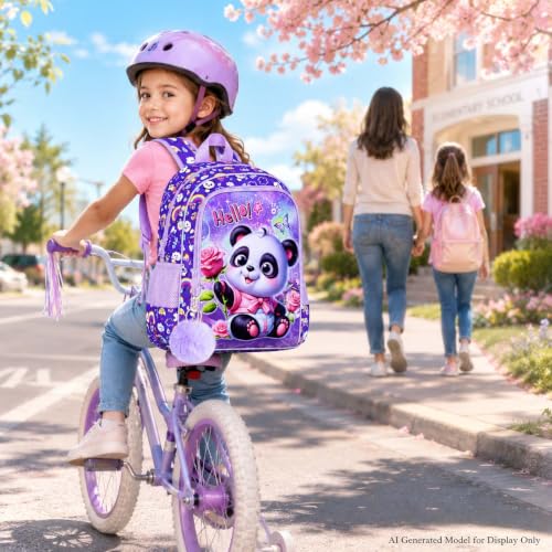 Image of AGSDON 3PCS Kids Backpack for Girls, 16 inch Kid Backpacks Panda Preschool for Elementary, Water Resistant Bookbag with Lunch Box