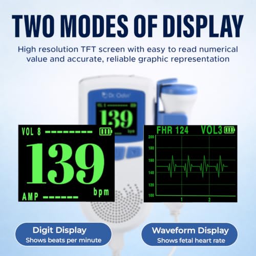 Image of Dr. Odin OAD51B Fetal Doppler with Ultrasound Gel, Built-in Speaker, Noise Reduction - Heartbeat Detection Device for Listening to Baby's Heartbeat at Home (White & Blue)