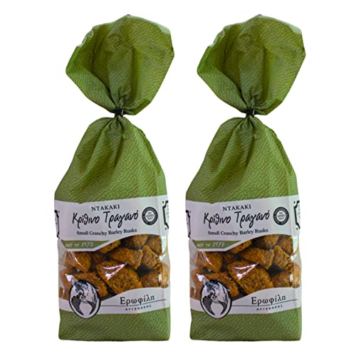 Erofili Panes Tostados de Cebada Crujientes de Creta - Sin Sal Añadida, Paquete de 2 x 400 g (Total: 800 g)