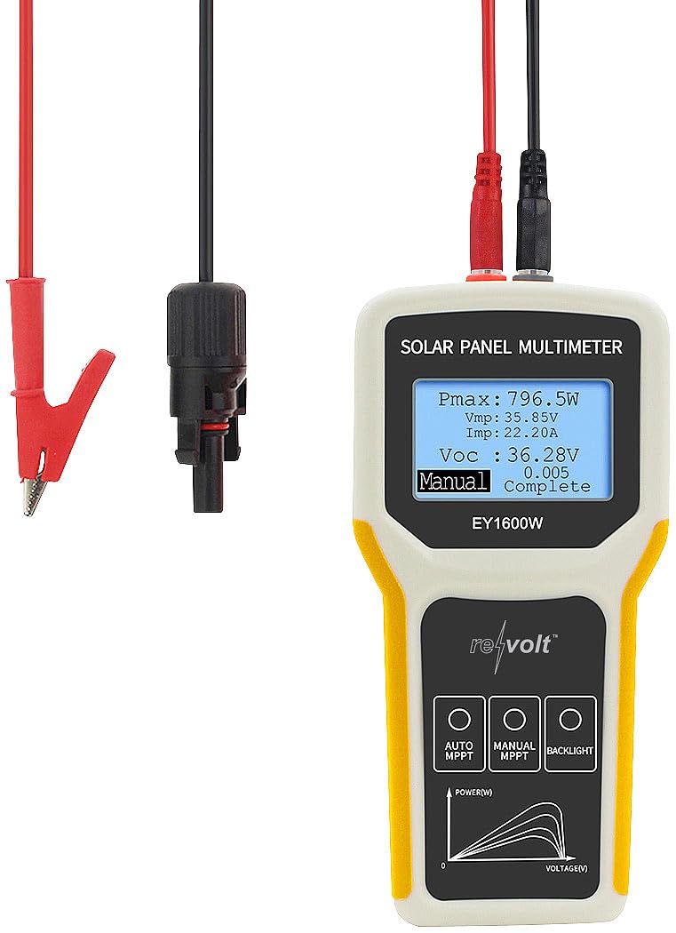 revolt Multimetro digitale per pannelli solari fino a 1.600 W, 60 V, 60 A, display LCD XL