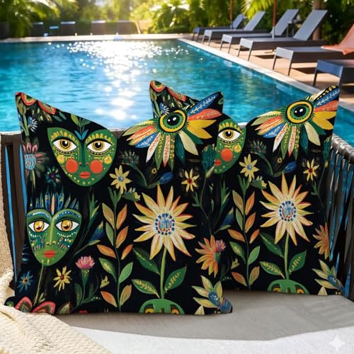 Coussin extérieur imperméable 80x80 vert abstrait pour grand canapé de jardin - 4