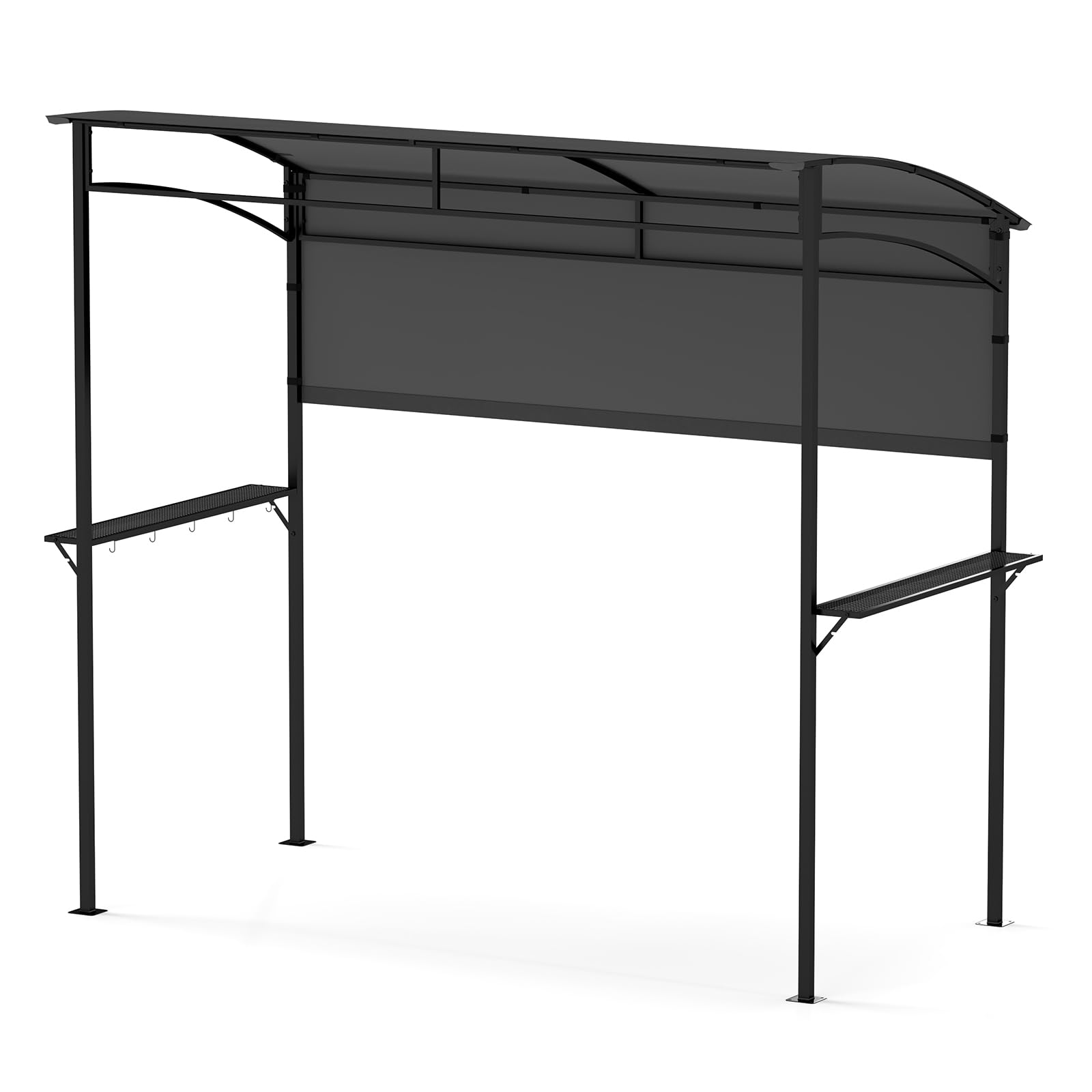 TANGZON BBQ Shelter, Outdoor Grill Gazebo Canopy with Side Shelf & 5 Hooks, Flame-Resistant Metal Frame Barbecue Awning Shelter Tent for Garden Patio Party (Grey, 239 x 108cm, with Extra Shadow)