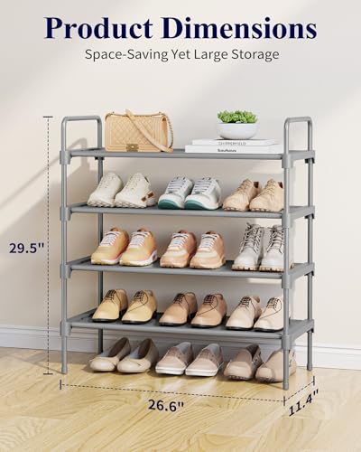 Image of Kitsure Shoe Rack for Closet, Shoe Organizer for Front Door Entrance, Stackable Shoe Shelf, Detachable Closet Organizers and Storage, 26.6 inch Wide - 4 Tiers, Grey | Closet, Front Door Entrance, Entryway, Stackable & Detachable Shelf, Closet Organizers and Storage