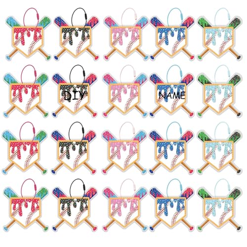 20 Pcs Ice Cream Drip Baseball Luggage Tags for Suitcases Travel Labels with Metal Ring Keychain DIY Name Baseball Ice Cream Drip Theme Party end of Season Team Gifts Bulk Bag Sports Accessories