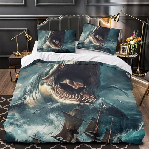 Ensemble de literie requin blanc 3D avec microfibre de qualité supérieure - 4
