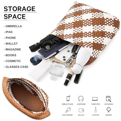 Image of Queenoris Fashion Hobo Bags for Women Top-handle Shoulder Bag Vegan Leather Purses Soft Summer Tote Bag | WOVEN