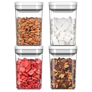 MR.SIGA 4 Pack Airtight Food Storage Container Set, BPA Free Kitchen Pantry Organization Canisters with One-handed Leak Proof Lids, 1L / 33.8oz, Medium, White