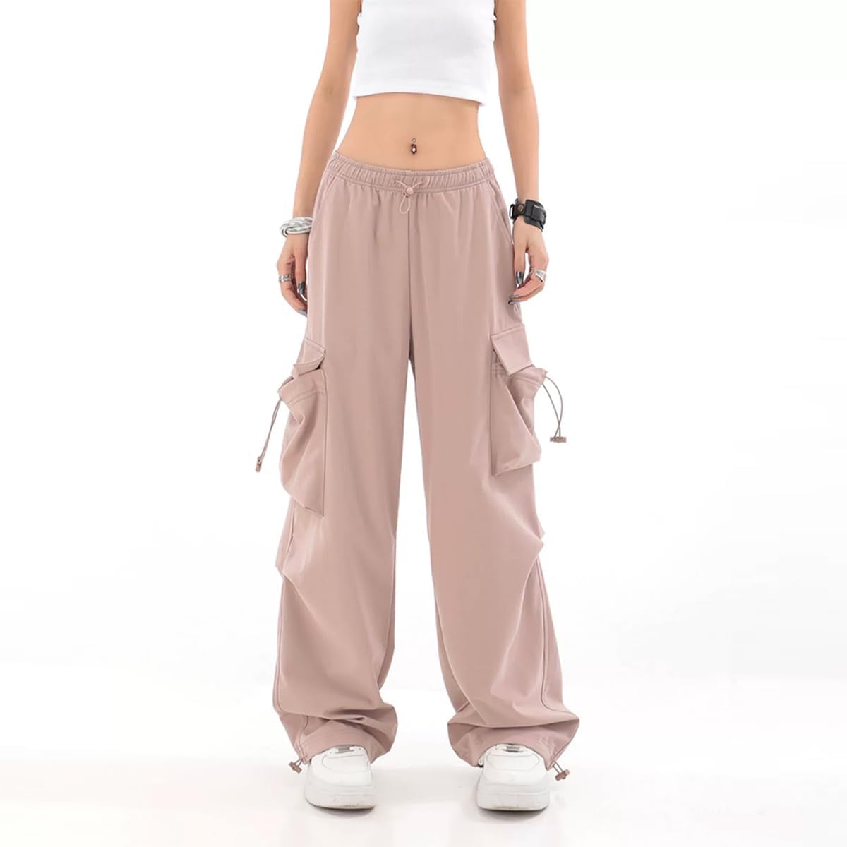 Baggy Parachute Pants for Womens Wide Leg Cargo Pants Y2k with Pockets Boyfriend Harajuku Streetwear Goth - Image 3