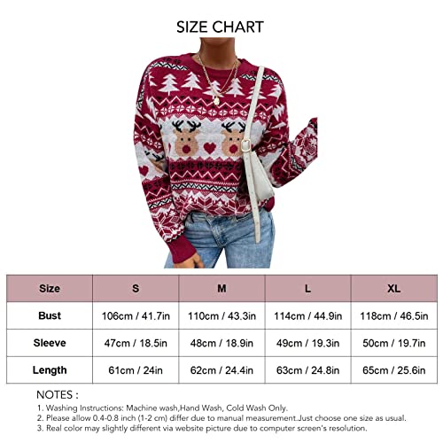 Suéter Pulôver Feminino Solto Padrão de Natal Lavável na Máquina Estilo Simples Suéter Gola Redonda