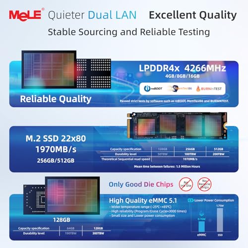 Image of MeLE Fanless Mini PC with Win-11-Pro,N100 16GB RAM 512GB Micro Desktop Computer Dual LAN 2.5Gb Ethernet,Dual HDMI,Support 4K Triple Display,USB 3.2x2,USB-C,WiFi5 BT5.1,Portable PC Industrial Business