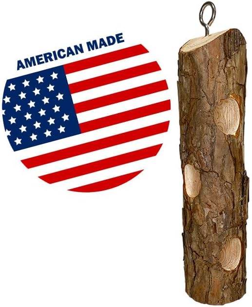 Prime Retreat Cedar Suet Log Feeder Hanging Bird Feeder with 3 Suet Plug Holes, Natural Wood Bird Feeder for Wild Birds, Outdoor Hanging Feeder for Woodpeckers Chickadees