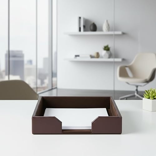 Miniatura 3 de Dacasso Bandeja de lujo de cuero regenerado marrón oscuro, organizador de papel para artículos esenciales de oficina y decoración de escritorio