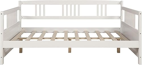 Miniatura 7 de Sofá cama completo, marco de sofá cama de madera con soporte de listones de madera, sofá cama con rieles (blanco)