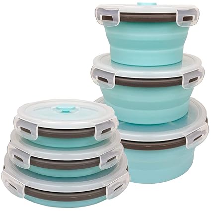 CARTINTS 7.1'' Silicone Collapsible Food Storage Containers-Prep/Storage Bowls with Lids - Set of 2 Round Silicone Lunch Containers - BPA Free, Microwave and Freezer Safe (Pink+Blue)