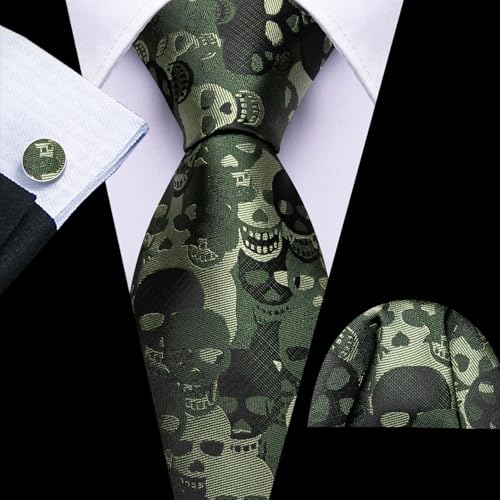 Image of Barry.Wang Man Tie Sets Skull Ties Animal Extra Long Necktie Silk Woven Handkerchief Cufflinks Festival Party Gift