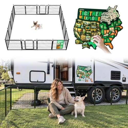FXW Rollick Dog Playpen with 50-State RV Sticker Map, 24" H, 16 Panels