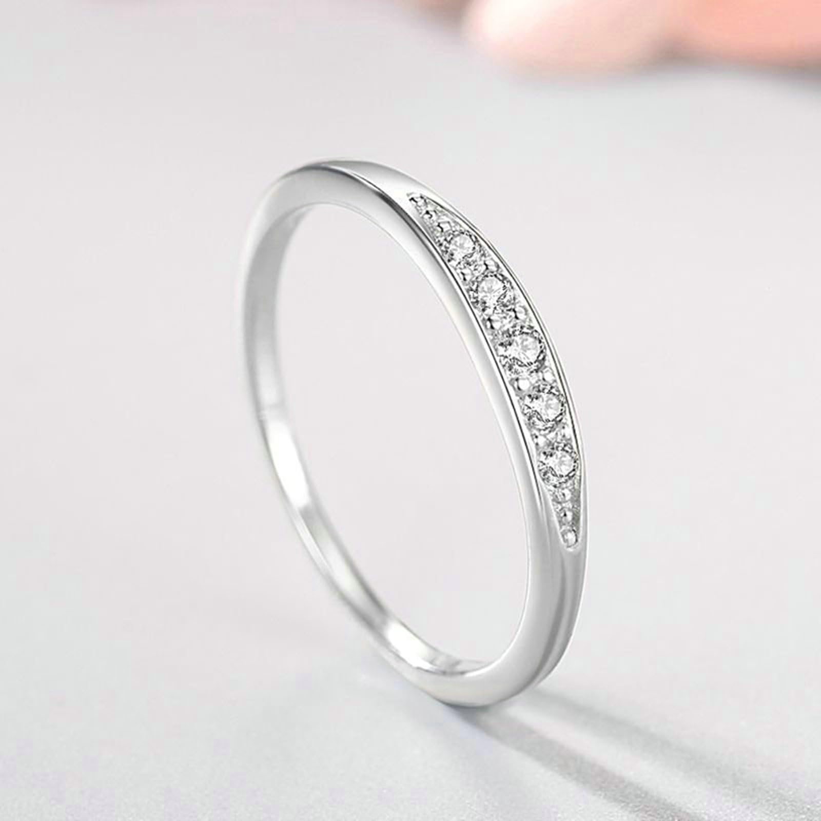 Bague Diamant Or Blanc Femme 9K/14K/18K, Bague Fine Anneau Empilable en Or Véritable