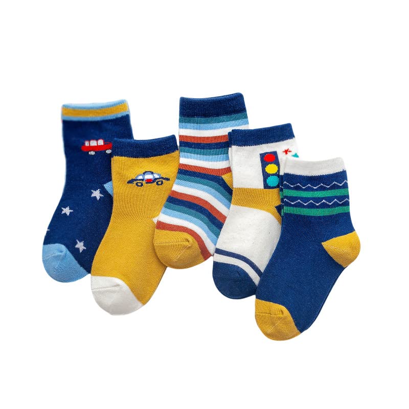 MagicPop Colourful Socks for kids/Boys, Crew length, Cotton, 1 to 9 Years, Pack of 5, Designer socks, Gift Option